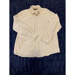 Timberland Men’s XL Button Down Shirt Beige Check Cotton Long Sleeve Casual